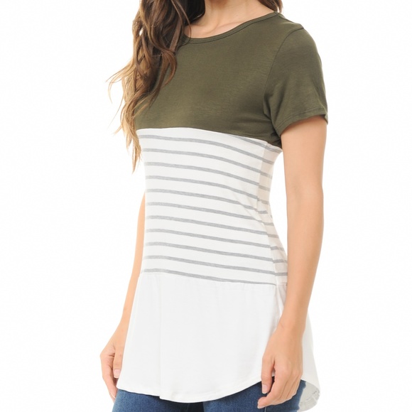 Olive Color Block Stripe Tunic Top - Picture 2 of 3